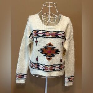 Billabong Aztec Tribal Knit Pullover Sweater Size Small Cream NWT Boho